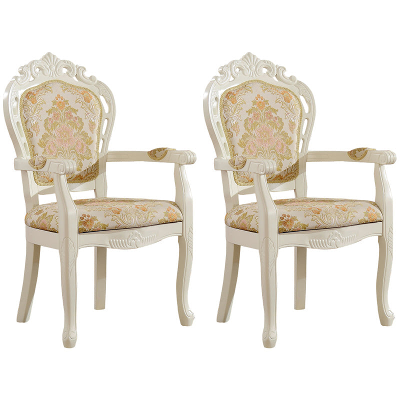 Victorian Fabric Arm Chair King Louis Back Matte Finish Dining Chair (Set of 2) Brass Gold Clearhalo ' kitchen&dining_furn' 'Dining Chairs' 'Dining Tables & Seating' 'dining_chair' 'furn' 'furn_dining_chair' 'Furniture' 'furniture_dining_chair' 'Kitchen & Dining Furniture' 'kitchen' 4098855