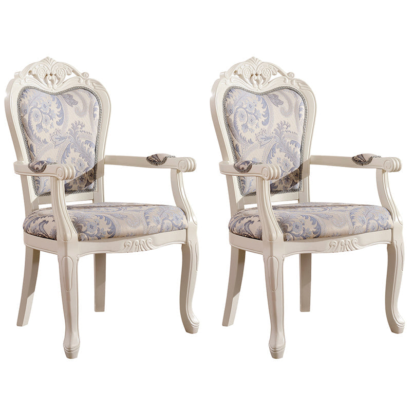 Victorian Fabric Arm Chair King Louis Back Matte Finish Dining Chair (Set of 2) White-Blue Clearhalo ' kitchen&dining_furn' 'Dining Chairs' 'Dining Tables & Seating' 'dining_chair' 'furn' 'furn_dining_chair' 'Furniture' 'furniture_dining_chair' 'Kitchen & Dining Furniture' 'kitchen' 4098857