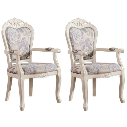 Victorian Fabric Arm Chair King Louis Back Matte Finish Dining Chair (Set of 2) White-Blue Clearhalo ' kitchen&dining_furn' 'Dining Chairs' 'Dining Tables & Seating' 'dining_chair' 'furn' 'furn_dining_chair' 'Furniture' 'furniture_dining_chair' 'Kitchen & Dining Furniture' 'kitchen' 4098857