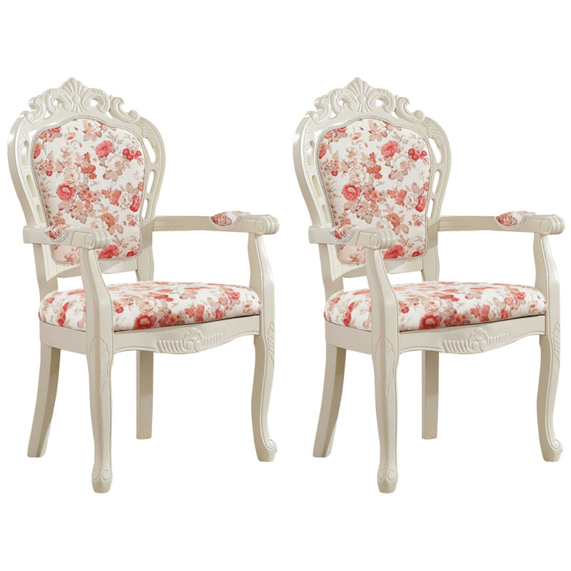 Victorian Fabric Arm Chair King Louis Back Matte Finish Dining Chair (Set of 2) White-Red Clearhalo ' kitchen&dining_furn' 'Dining Chairs' 'Dining Tables & Seating' 'dining_chair' 'furn' 'furn_dining_chair' 'Furniture' 'furniture_dining_chair' 'Kitchen & Dining Furniture' 'kitchen' 4098859