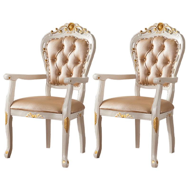 Victorian Upholstered Balcony Side Chair King Louis Back Matte Finish Dining Chair (Set of 2) Brass Gold Clearhalo ' kitchen&dining_furn' 'Dining Chairs' 'Dining Tables & Seating' 'dining_chair' 'furn' 'furn_dining_chair' 'Furniture' 'furniture_dining_chair' 'Kitchen & Dining Furniture' 'kitchen' 4098869
