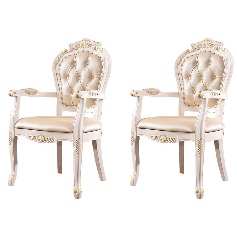 Victorian Upholstered Balcony Side Chair King Louis Back Matte Finish Dining Chair (Set of 2) Light Gold Clearhalo ' kitchen&dining_furn' 'Dining Chairs' 'Dining Tables & Seating' 'dining_chair' 'furn' 'furn_dining_chair' 'Furniture' 'furniture_dining_chair' 'Kitchen & Dining Furniture' 'kitchen' 4098875