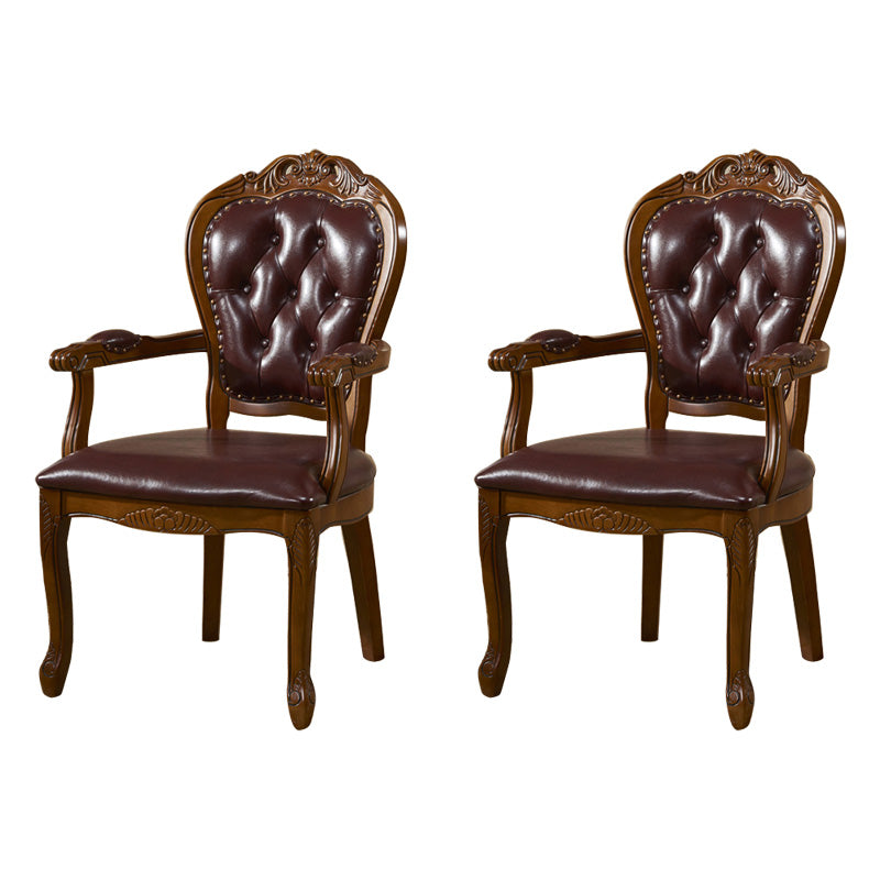 Victorian Upholstered Balcony Side Chair King Louis Back Matte Finish Dining Chair (Set of 2) Brown Clearhalo ' kitchen&dining_furn' 'Dining Chairs' 'Dining Tables & Seating' 'dining_chair' 'furn' 'furn_dining_chair' 'Furniture' 'furniture_dining_chair' 'Kitchen & Dining Furniture' 'kitchen' 4098877