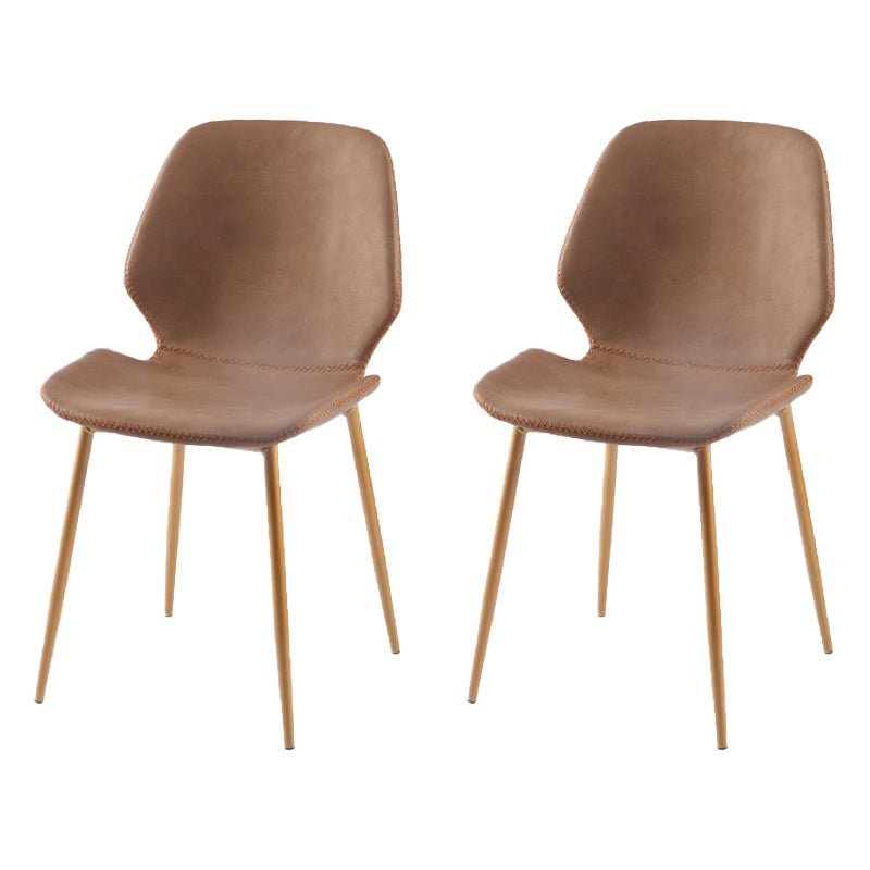 Contemporary Style Kitchen Metal Dining Chair Wingback Dining Armless Side Chair Brown 2 Piece Set Brass Gold Clearhalo ' kitchen&dining_furn' 'Dining Chairs' 'Dining Tables & Seating' 'dining_chair' 'furn' 'furn_dining_chair' 'Furniture' 'furniture_dining_chair' 'Kitchen & Dining Furniture' 'kitchen' 4098910