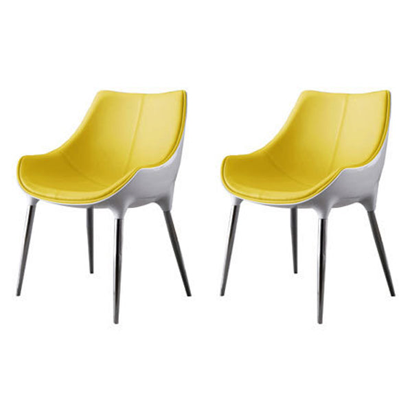 Contemporary Style Dining Chair Kitchen Arm Side Chairs with Metal Legs (Set of 2) Light Yellow Clearhalo ' kitchen&dining_furn' 'Dining Chairs' 'Dining Tables & Seating' 'dining_chair' 'furn' 'furn_dining_chair' 'Furniture' 'furniture_dining_chair' 'Kitchen & Dining Furniture' 'kitchen' 4098966