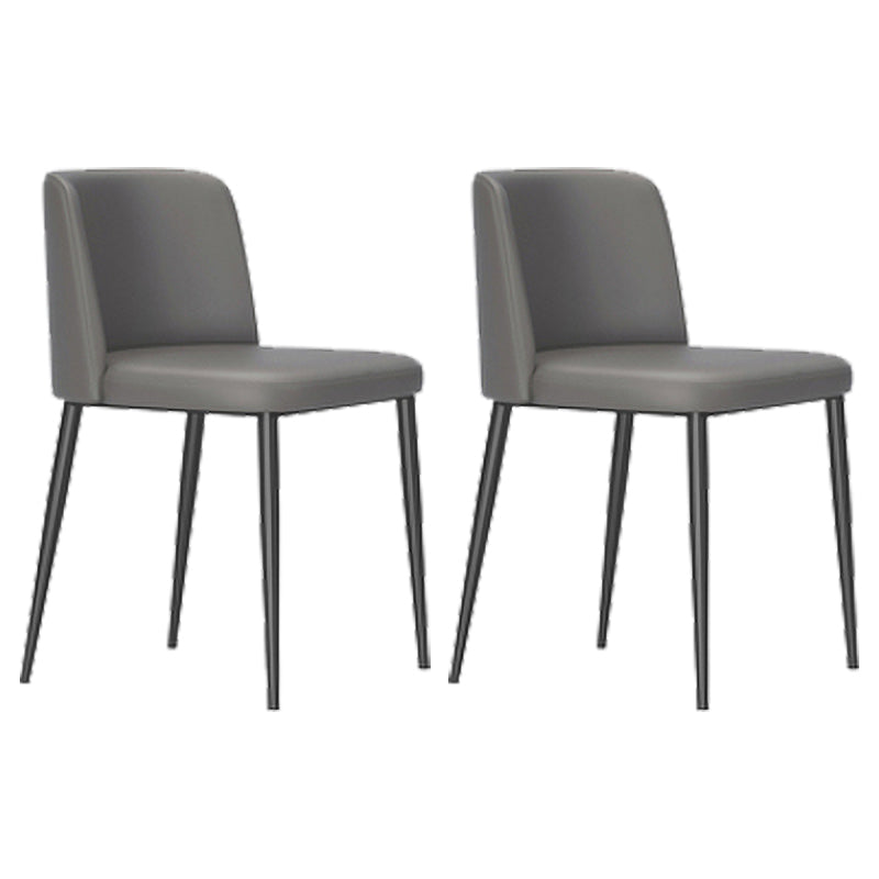 Minimalist Style Leather Dining Chairs Solid Back Armless Side Chairs (Set of 2) Dark Gray Clearhalo ' kitchen&dining_furn' 'Dining Chairs' 'Dining Tables & Seating' 'dining_chair' 'furn' 'furn_dining_chair' 'Furniture' 'furniture_dining_chair' 'Kitchen & Dining Furniture' 'kitchen' 4099089