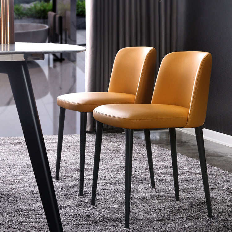 Minimalist Style Leather Dining Chairs Solid Back Armless Side Chairs (Set of 2) Clearhalo ' kitchen&dining_furn' 'Dining Chairs' 'Dining Tables & Seating' 'dining_chair' 'furn' 'furn_dining_chair' 'Furniture' 'furniture_dining_chair' 'Kitchen & Dining Furniture' 'kitchen' 4099101
