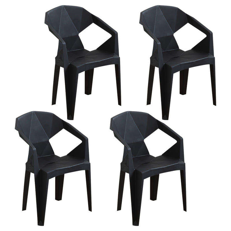 Modern Plastic Dining Arm Chairs Open Back Stacking Dining Armchairs Black 4 Piece Set Clearhalo ' kitchen&dining_furn' 'Dining Chairs' 'Dining Tables & Seating' 'dining_chair' 'furn' 'furn_dining_chair' 'Furniture' 'furniture_dining_chair' 'Kitchen & Dining Furniture' 'kitchen' 4099185