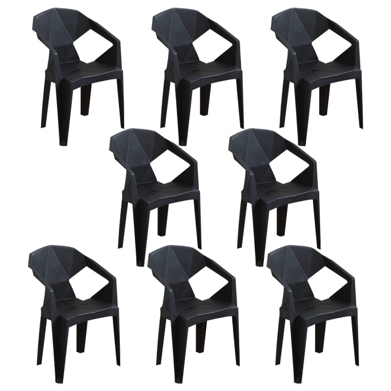 Modern Plastic Dining Arm Chairs Open Back Stacking Dining Armchairs Black 8 Piece Set Clearhalo ' kitchen&dining_furn' 'Dining Chairs' 'Dining Tables & Seating' 'dining_chair' 'furn' 'furn_dining_chair' 'Furniture' 'furniture_dining_chair' 'Kitchen & Dining Furniture' 'kitchen' 4099186