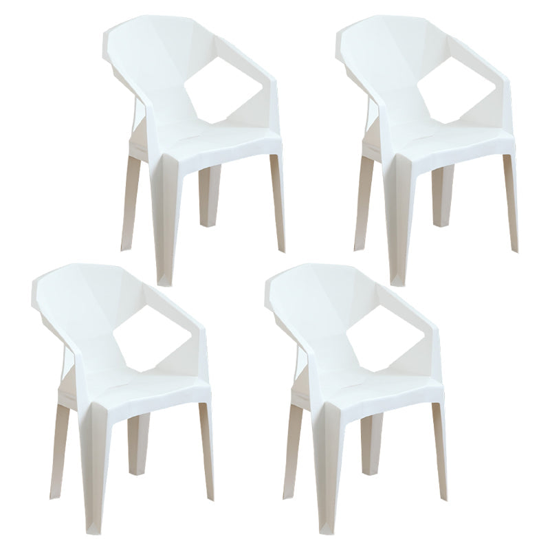 Modern Plastic Dining Arm Chairs Open Back Stacking Dining Armchairs White 4 Piece Set Clearhalo ' kitchen&dining_furn' 'Dining Chairs' 'Dining Tables & Seating' 'dining_chair' 'furn' 'furn_dining_chair' 'Furniture' 'furniture_dining_chair' 'Kitchen & Dining Furniture' 'kitchen' 4099192