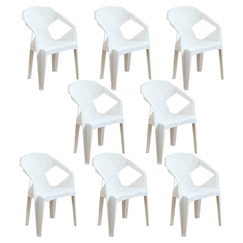 Modern Plastic Dining Arm Chairs Open Back Stacking Dining Armchairs White 8 Piece Set Clearhalo ' kitchen&dining_furn' 'Dining Chairs' 'Dining Tables & Seating' 'dining_chair' 'furn' 'furn_dining_chair' 'Furniture' 'furniture_dining_chair' 'Kitchen & Dining Furniture' 'kitchen' 4099194