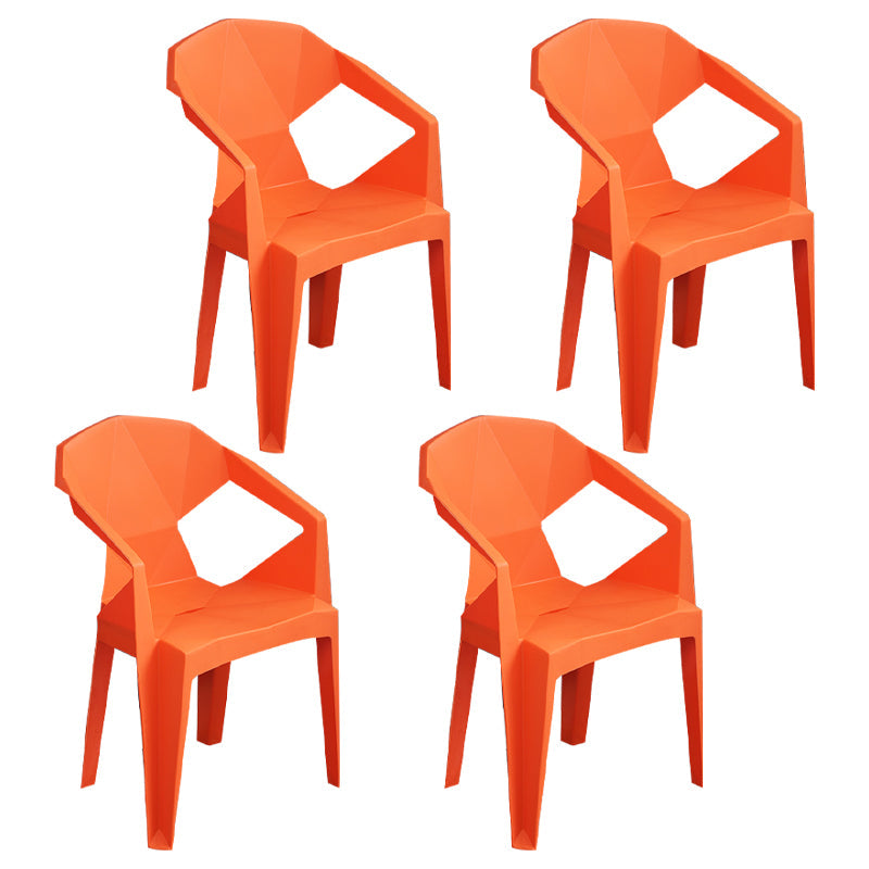 Modern Plastic Dining Arm Chairs Open Back Stacking Dining Armchairs Orange 4 Piece Set Clearhalo ' kitchen&dining_furn' 'Dining Chairs' 'Dining Tables & Seating' 'dining_chair' 'furn' 'furn_dining_chair' 'Furniture' 'furniture_dining_chair' 'Kitchen & Dining Furniture' 'kitchen' 4099197