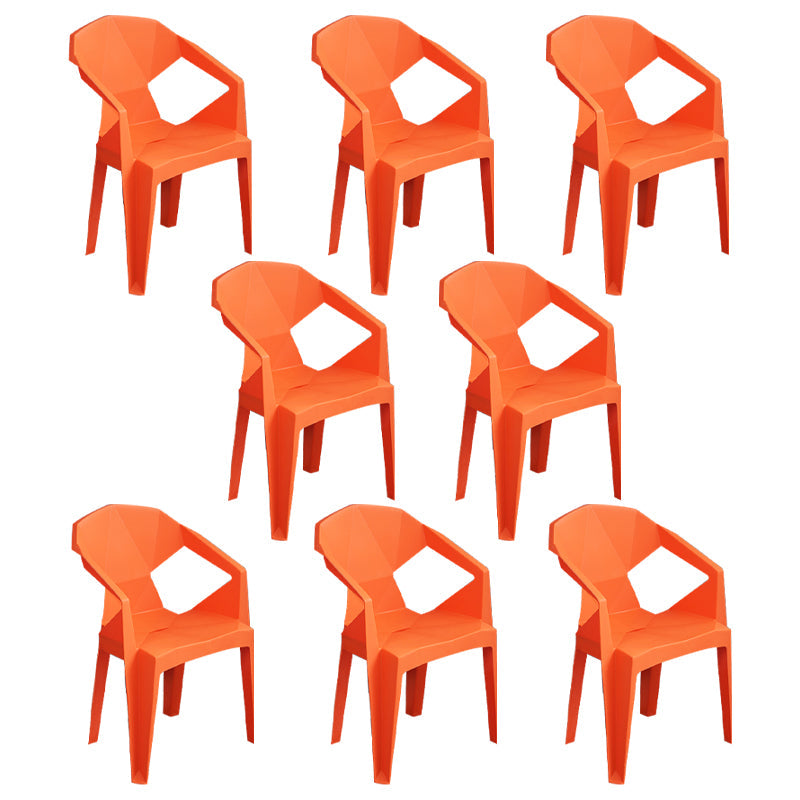 Modern Plastic Dining Arm Chairs Open Back Stacking Dining Armchairs Orange 8 Piece Set Clearhalo ' kitchen&dining_furn' 'Dining Chairs' 'Dining Tables & Seating' 'dining_chair' 'furn' 'furn_dining_chair' 'Furniture' 'furniture_dining_chair' 'Kitchen & Dining Furniture' 'kitchen' 4099199