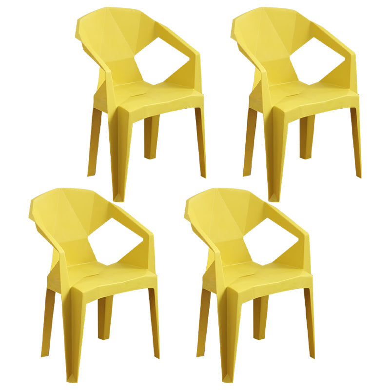 Modern Plastic Dining Arm Chairs Open Back Stacking Dining Armchairs Lemon Yellow 4 Piece Set Clearhalo ' kitchen&dining_furn' 'Dining Chairs' 'Dining Tables & Seating' 'dining_chair' 'furn' 'furn_dining_chair' 'Furniture' 'furniture_dining_chair' 'Kitchen & Dining Furniture' 'kitchen' 4099204