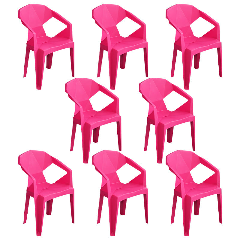 Modern Plastic Dining Arm Chairs Open Back Stacking Dining Armchairs Light Rose Red 8 Piece Set Clearhalo ' kitchen&dining_furn' 'Dining Chairs' 'Dining Tables & Seating' 'dining_chair' 'furn' 'furn_dining_chair' 'Furniture' 'furniture_dining_chair' 'Kitchen & Dining Furniture' 'kitchen' 4099211