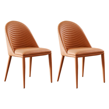 Modern Design Leather Dining Chairs Solid Back Armless Side Chairs (Set of 2) Orange Clearhalo ' kitchen&dining_furn' 'Dining Chairs' 'Dining Tables & Seating' 'dining_chair' 'furn' 'furn_dining_chair' 'Furniture' 'furniture_dining_chair' 'Kitchen & Dining Furniture' 'kitchen' 4099294