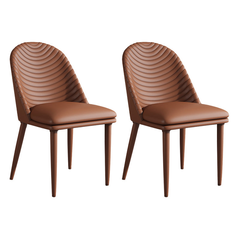 Modern Design Leather Dining Chairs Solid Back Armless Side Chairs (Set of 2) Brown Clearhalo ' kitchen&dining_furn' 'Dining Chairs' 'Dining Tables & Seating' 'dining_chair' 'furn' 'furn_dining_chair' 'Furniture' 'furniture_dining_chair' 'Kitchen & Dining Furniture' 'kitchen' 4099296