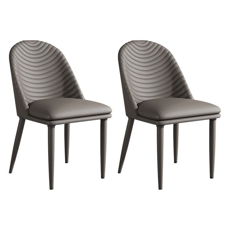 Modern Design Leather Dining Chairs Solid Back Armless Side Chairs (Set of 2) Dark Gray Clearhalo ' kitchen&dining_furn' 'Dining Chairs' 'Dining Tables & Seating' 'dining_chair' 'furn' 'furn_dining_chair' 'Furniture' 'furniture_dining_chair' 'Kitchen & Dining Furniture' 'kitchen' 4099298