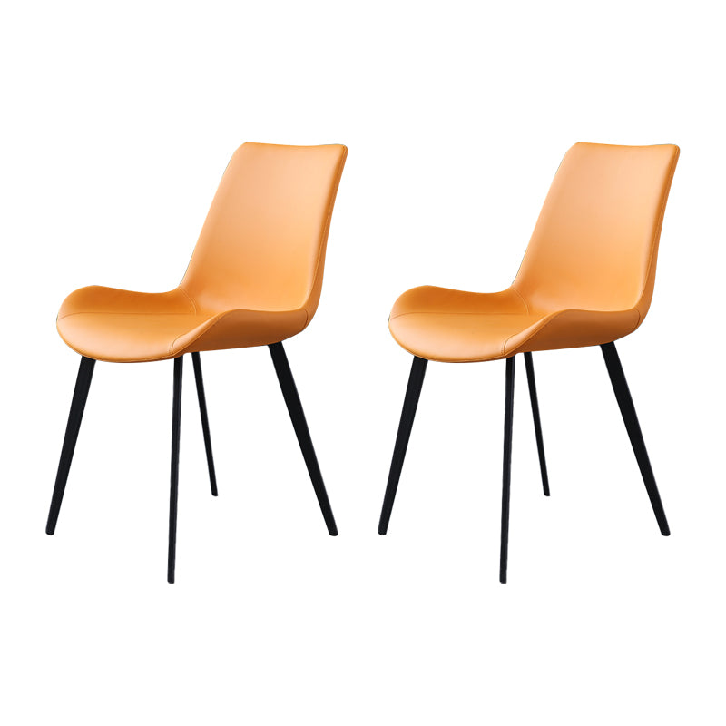Modern Metal Dining Room Chair PU Leather Armless Chairs for Home Use (Set of 2) Orange Clearhalo ' kitchen&dining_furn' 'Dining Chairs' 'Dining Tables & Seating' 'dining_chair' 'furn' 'furn_dining_chair' 'Furniture' 'furniture_dining_chair' 'Kitchen & Dining Furniture' 'kitchen' 4099425