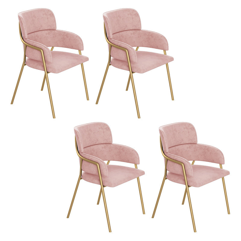 Nordic Style Metal Dining Room Chairs Velvet Arm Chair for Restaurant Pink 4 Piece Set Clearhalo ' kitchen&dining_furn' 'Dining Chairs' 'Dining Tables & Seating' 'dining_chair' 'furn' 'furn_dining_chair' 'Furniture' 'furniture_dining_chair' 'Kitchen & Dining Furniture' 'kitchen' 4099458