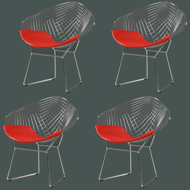 Scandinavian Dining Side Chairs PU Leather Cross Back Dining Chairs for Home Silver Red 4 Piece Set Clearhalo ' kitchen&dining_furn' 'Dining Chairs' 'Dining Tables & Seating' 'dining_chair' 'furn' 'furn_dining_chair' 'Furniture' 'furniture_dining_chair' 'Kitchen & Dining Furniture' 'kitchen' 4100677