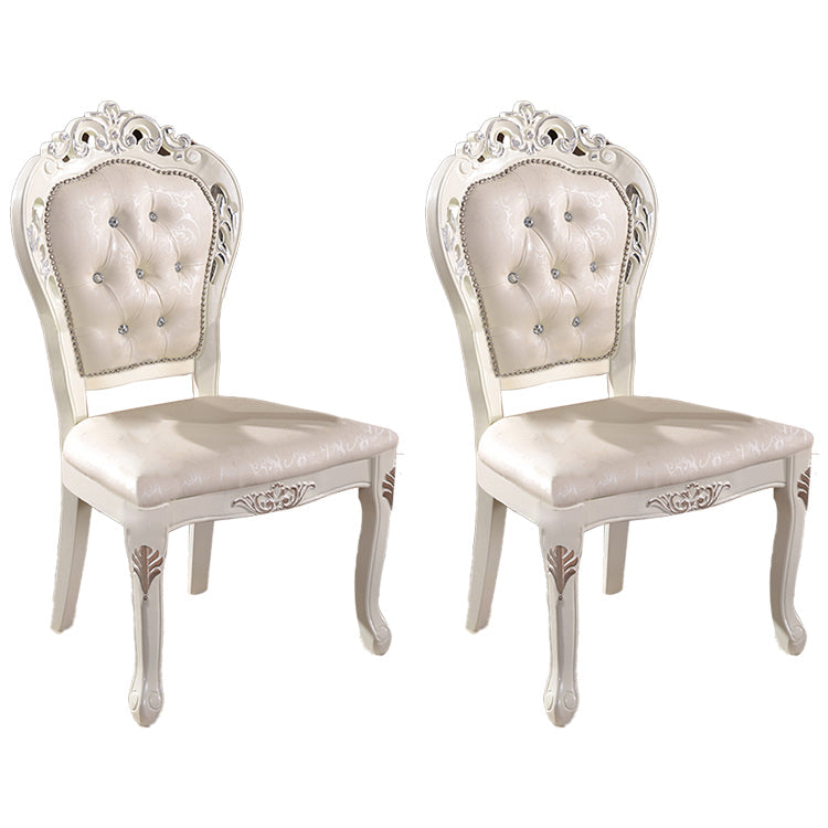 Victorian Upholstered Home Side Chair King Louis Back Matte Finish Dining Chair (Set of 2) Off-White Clearhalo ' kitchen&dining_furn' 'Dining Chairs' 'Dining Tables & Seating' 'dining_chair' 'furn' 'furn_dining_chair' 'Furniture' 'furniture_dining_chair' 'Kitchen & Dining Furniture' 'kitchen' 4100726