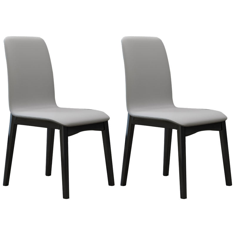 Contemporary Faux Leather Dining Chairs Solid Back Armless Dining Chair Light Gray 2 Piece Set Clearhalo ' kitchen&dining_furn' 'Dining Chairs' 'Dining Tables & Seating' 'dining_chair' 'furn' 'furn_dining_chair' 'Furniture' 'furniture_dining_chair' 'Kitchen & Dining Furniture' 'kitchen' 4103268
