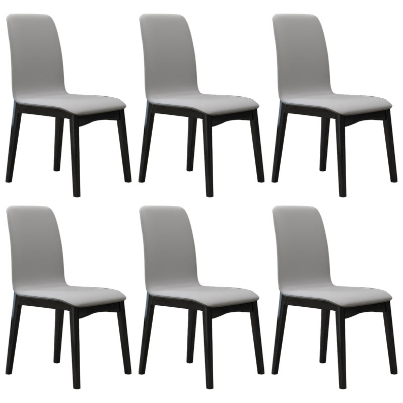 Contemporary Faux Leather Dining Chairs Solid Back Armless Dining Chair Light Gray 6 Piece Set Clearhalo ' kitchen&dining_furn' 'Dining Chairs' 'Dining Tables & Seating' 'dining_chair' 'furn' 'furn_dining_chair' 'Furniture' 'furniture_dining_chair' 'Kitchen & Dining Furniture' 'kitchen' 4103272