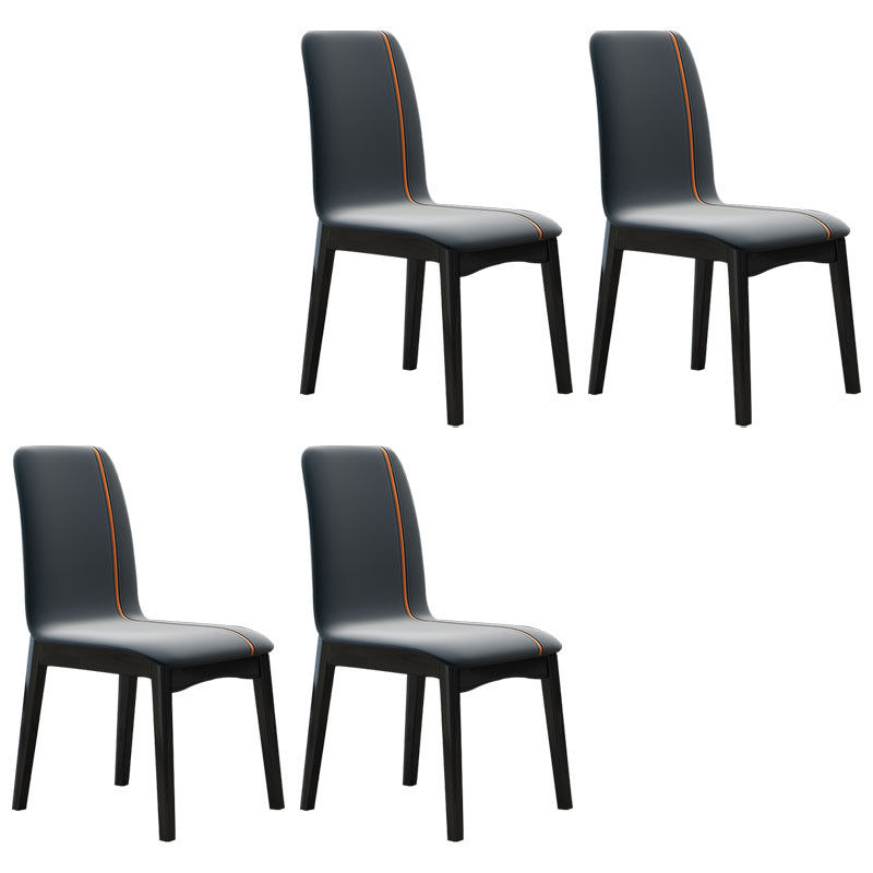 Contemporary Faux Leather Dining Chairs Solid Back Armless Dining Chair Dark Gray 4 Piece Set Clearhalo ' kitchen&dining_furn' 'Dining Chairs' 'Dining Tables & Seating' 'dining_chair' 'furn' 'furn_dining_chair' 'Furniture' 'furniture_dining_chair' 'Kitchen & Dining Furniture' 'kitchen' 4103280