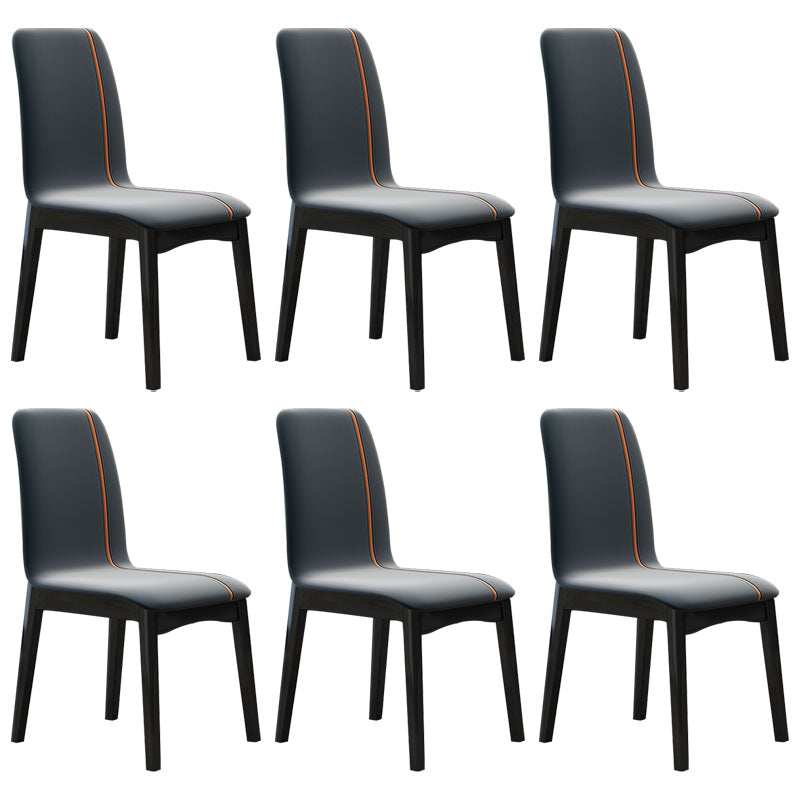 Contemporary Faux Leather Dining Chairs Solid Back Armless Dining Chair Dark Gray 6 Piece Set Clearhalo ' kitchen&dining_furn' 'Dining Chairs' 'Dining Tables & Seating' 'dining_chair' 'furn' 'furn_dining_chair' 'Furniture' 'furniture_dining_chair' 'Kitchen & Dining Furniture' 'kitchen' 4103281