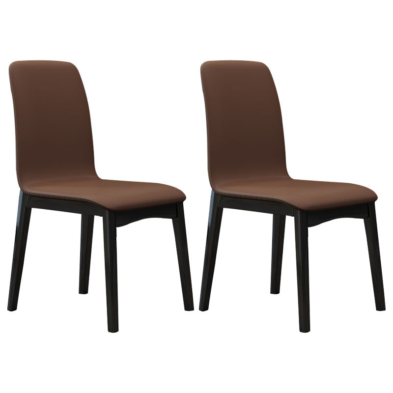 Contemporary Faux Leather Dining Chairs Solid Back Armless Dining Chair Coffee 2 Piece Set Clearhalo ' kitchen&dining_furn' 'Dining Chairs' 'Dining Tables & Seating' 'dining_chair' 'furn' 'furn_dining_chair' 'Furniture' 'furniture_dining_chair' 'Kitchen & Dining Furniture' 'kitchen' 4103282