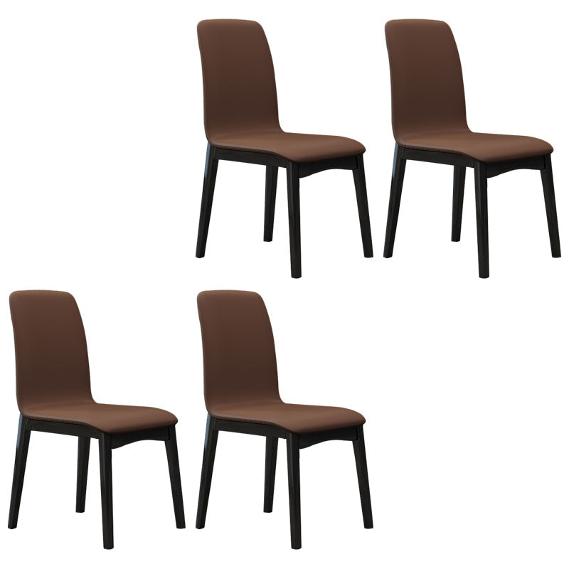 Contemporary Faux Leather Dining Chairs Solid Back Armless Dining Chair Coffee 4 Piece Set Clearhalo ' kitchen&dining_furn' 'Dining Chairs' 'Dining Tables & Seating' 'dining_chair' 'furn' 'furn_dining_chair' 'Furniture' 'furniture_dining_chair' 'Kitchen & Dining Furniture' 'kitchen' 4103283