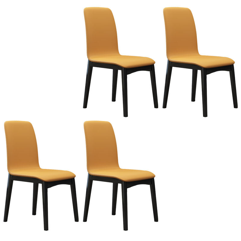 Contemporary Faux Leather Dining Chairs Solid Back Armless Dining Chair Yellow 4 Piece Set Clearhalo ' kitchen&dining_furn' 'Dining Chairs' 'Dining Tables & Seating' 'dining_chair' 'furn' 'furn_dining_chair' 'Furniture' 'furniture_dining_chair' 'Kitchen & Dining Furniture' 'kitchen' 4103289