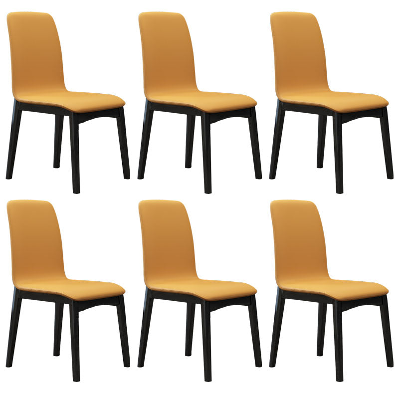 Contemporary Faux Leather Dining Chairs Solid Back Armless Dining Chair Yellow 6 Piece Set Clearhalo ' kitchen&dining_furn' 'Dining Chairs' 'Dining Tables & Seating' 'dining_chair' 'furn' 'furn_dining_chair' 'Furniture' 'furniture_dining_chair' 'Kitchen & Dining Furniture' 'kitchen' 4103290