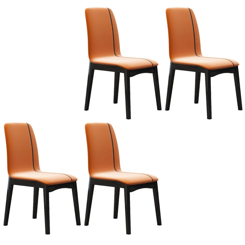Contemporary Faux Leather Dining Chairs Solid Back Armless Dining Chair Orange 4 Piece Set Clearhalo ' kitchen&dining_furn' 'Dining Chairs' 'Dining Tables & Seating' 'dining_chair' 'furn' 'furn_dining_chair' 'Furniture' 'furniture_dining_chair' 'Kitchen & Dining Furniture' 'kitchen' 4103292