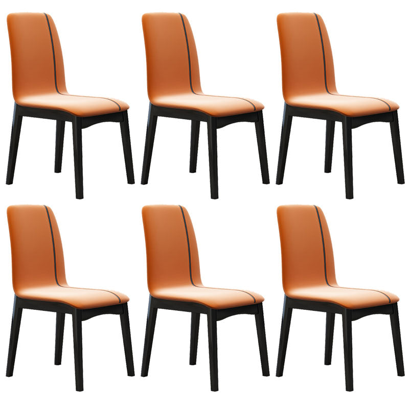 Contemporary Faux Leather Dining Chairs Solid Back Armless Dining Chair Orange 6 Piece Set Clearhalo ' kitchen&dining_furn' 'Dining Chairs' 'Dining Tables & Seating' 'dining_chair' 'furn' 'furn_dining_chair' 'Furniture' 'furniture_dining_chair' 'Kitchen & Dining Furniture' 'kitchen' 4103293