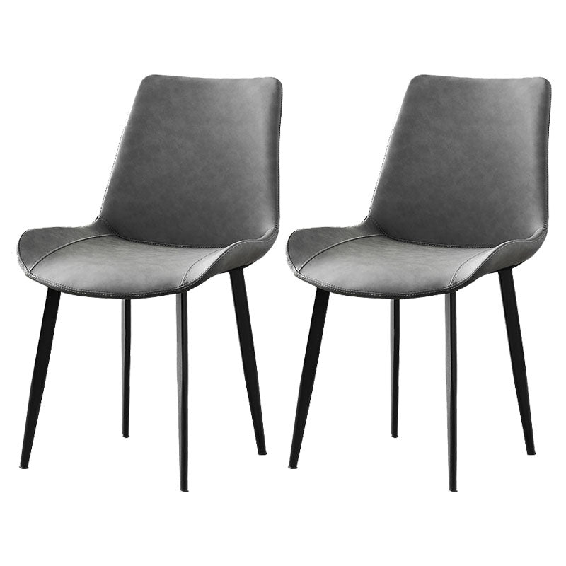 Contemporary Style Leather Dining Chairs Solid Back Armless Side Chairs (Set of 2) Grey Clearhalo ' kitchen&dining_furn' 'Dining Chairs' 'Dining Tables & Seating' 'dining_chair' 'furn' 'furn_dining_chair' 'Furniture' 'furniture_dining_chair' 'Kitchen & Dining Furniture' 'kitchen' 4103299