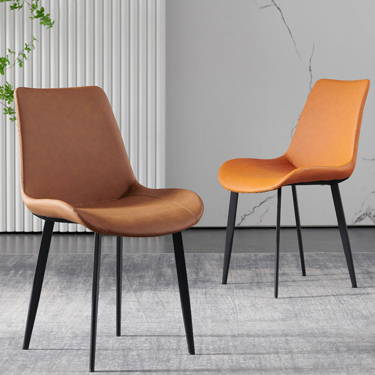 Contemporary Style Leather Dining Chairs Solid Back Armless Side Chairs (Set of 2) Clearhalo ' kitchen&dining_furn' 'Dining Chairs' 'Dining Tables & Seating' 'dining_chair' 'furn' 'furn_dining_chair' 'Furniture' 'furniture_dining_chair' 'Kitchen & Dining Furniture' 'kitchen' 4103302