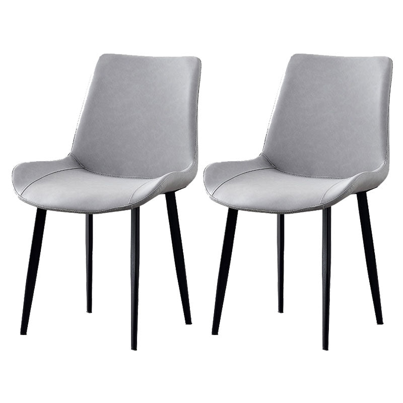 Contemporary Style Leather Dining Chairs Solid Back Armless Side Chairs (Set of 2) Cream Gray Clearhalo ' kitchen&dining_furn' 'Dining Chairs' 'Dining Tables & Seating' 'dining_chair' 'furn' 'furn_dining_chair' 'Furniture' 'furniture_dining_chair' 'Kitchen & Dining Furniture' 'kitchen' 4103303