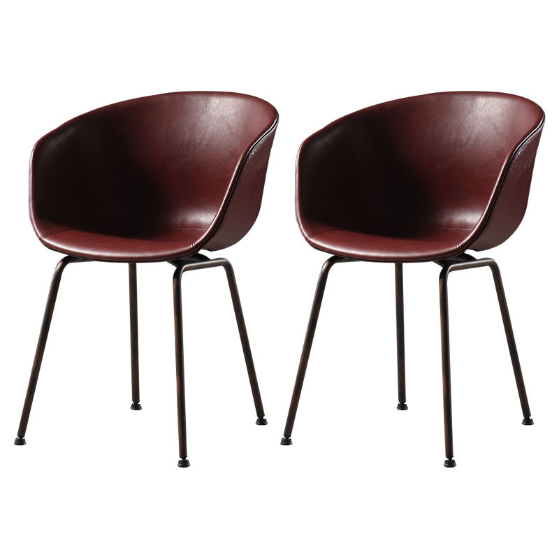 Contemporary Style Leather Dining Chairs Solid Back Armless Dining Chairs Red 2 Piece Set Clearhalo ' kitchen&dining_furn' 'Dining Chairs' 'Dining Tables & Seating' 'dining_chair' 'furn' 'furn_dining_chair' 'Furniture' 'furniture_dining_chair' 'Kitchen & Dining Furniture' 'kitchen' 4103328