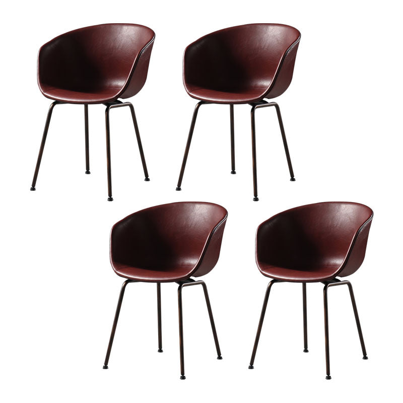 Contemporary Style Leather Dining Chairs Solid Back Armless Dining Chairs Red 4 Piece Set Clearhalo ' kitchen&dining_furn' 'Dining Chairs' 'Dining Tables & Seating' 'dining_chair' 'furn' 'furn_dining_chair' 'Furniture' 'furniture_dining_chair' 'Kitchen & Dining Furniture' 'kitchen' 4103330