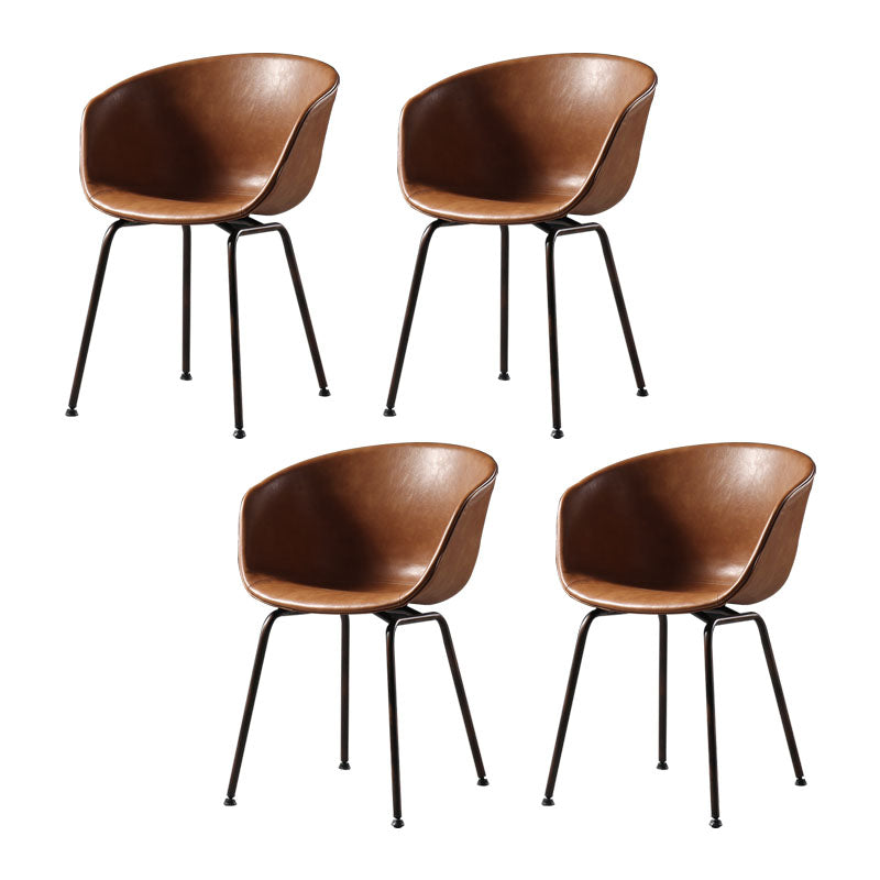 Contemporary Style Leather Dining Chairs Solid Back Armless Dining Chairs Tan 4 Piece Set Clearhalo ' kitchen&dining_furn' 'Dining Chairs' 'Dining Tables & Seating' 'dining_chair' 'furn' 'furn_dining_chair' 'Furniture' 'furniture_dining_chair' 'Kitchen & Dining Furniture' 'kitchen' 4103341