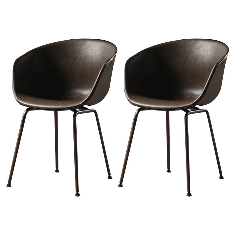 Contemporary Style Leather Dining Chairs Solid Back Armless Dining Chairs Dark Coffee 2 Piece Set Clearhalo ' kitchen&dining_furn' 'Dining Chairs' 'Dining Tables & Seating' 'dining_chair' 'furn' 'furn_dining_chair' 'Furniture' 'furniture_dining_chair' 'Kitchen & Dining Furniture' 'kitchen' 4103347