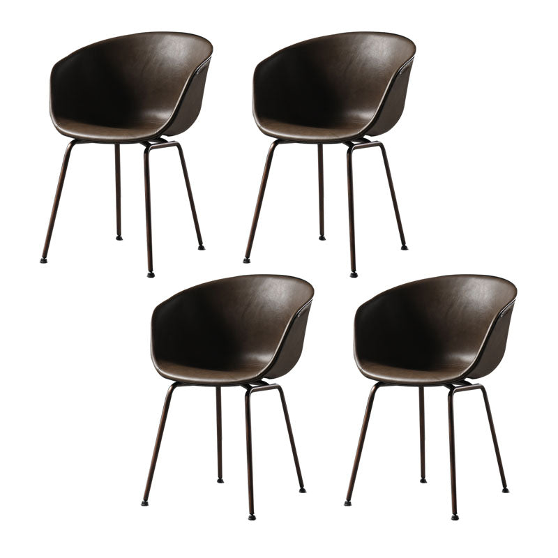 Contemporary Style Leather Dining Chairs Solid Back Armless Dining Chairs Dark Coffee 4 Piece Set Clearhalo ' kitchen&dining_furn' 'Dining Chairs' 'Dining Tables & Seating' 'dining_chair' 'furn' 'furn_dining_chair' 'Furniture' 'furniture_dining_chair' 'Kitchen & Dining Furniture' 'kitchen' 4103348