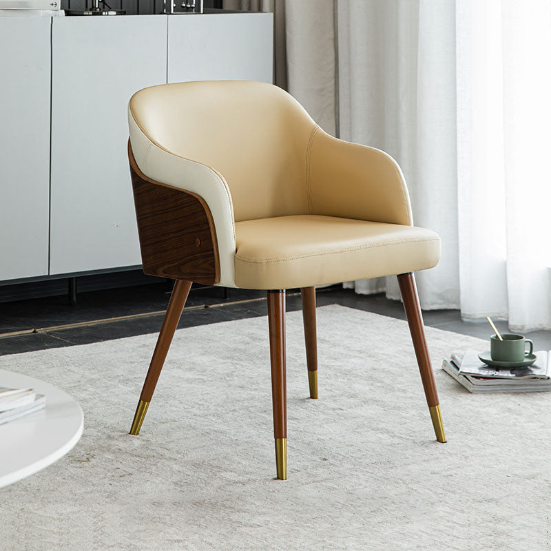 Contemporary Upholstered Arm Dining Chair Leather Solid Back Single Chair for Home Use Yellow Clearhalo ' kitchen&dining_furn' 'Dining Chairs' 'Dining Tables & Seating' 'dining_chair' 'furn' 'furn_dining_chair' 'Furniture' 'furniture_dining_chair' 'Kitchen & Dining Furniture' 'kitchen' 4103357