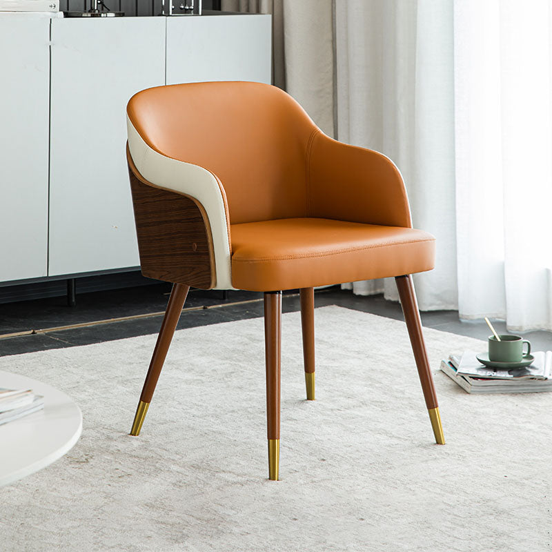 Contemporary Upholstered Arm Dining Chair Leather Solid Back Single Chair for Home Use Orange Clearhalo ' kitchen&dining_furn' 'Dining Chairs' 'Dining Tables & Seating' 'dining_chair' 'furn' 'furn_dining_chair' 'Furniture' 'furniture_dining_chair' 'Kitchen & Dining Furniture' 'kitchen' 4103358