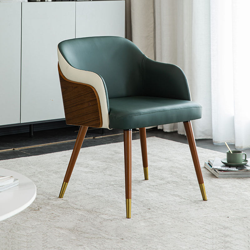 Contemporary Upholstered Arm Dining Chair Leather Solid Back Single Chair for Home Use Blackish Green Clearhalo ' kitchen&dining_furn' 'Dining Chairs' 'Dining Tables & Seating' 'dining_chair' 'furn' 'furn_dining_chair' 'Furniture' 'furniture_dining_chair' 'Kitchen & Dining Furniture' 'kitchen' 4103360