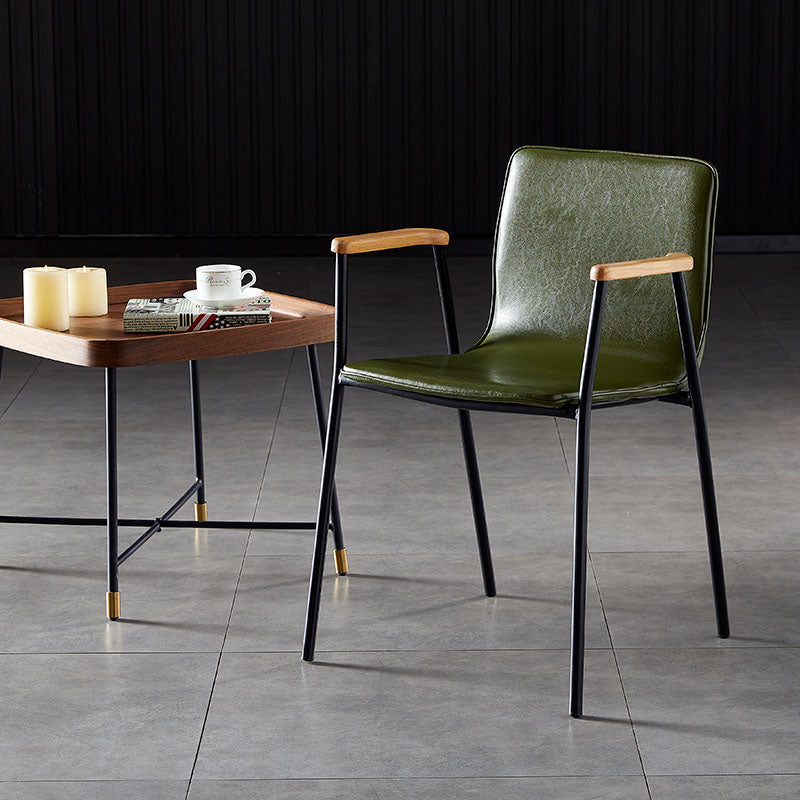 Solid Back Dining Arm Chairs Leather Home Dining Armchairs with Metal Legs Clearhalo ' kitchen&dining_furn' 'Dining Chairs' 'Dining Tables & Seating' 'dining_chair' 'furn' 'furn_dining_chair' 'Furniture' 'furniture_dining_chair' 'Kitchen & Dining Furniture' 'kitchen' 4103370