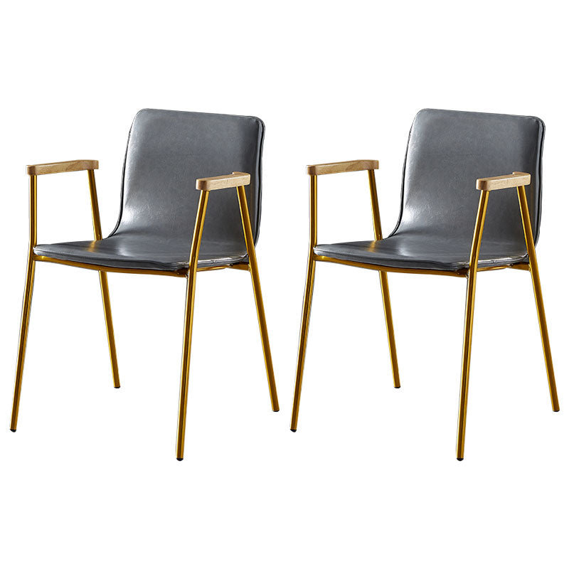 Solid Back Dining Arm Chairs Leather Home Dining Armchairs with Metal Legs Grey 2 Piece Set Brass Gold Clearhalo ' kitchen&dining_furn' 'Dining Chairs' 'Dining Tables & Seating' 'dining_chair' 'furn' 'furn_dining_chair' 'Furniture' 'furniture_dining_chair' 'Kitchen & Dining Furniture' 'kitchen' 4103373