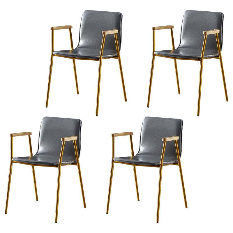 Solid Back Dining Arm Chairs Leather Home Dining Armchairs with Metal Legs Grey 4 Piece Set Brass Gold Clearhalo ' kitchen&dining_furn' 'Dining Chairs' 'Dining Tables & Seating' 'dining_chair' 'furn' 'furn_dining_chair' 'Furniture' 'furniture_dining_chair' 'Kitchen & Dining Furniture' 'kitchen' 4103375